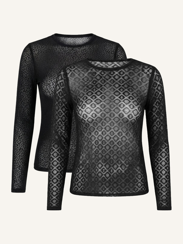 Langarmshirt-Set 2x Geo/Leo Black